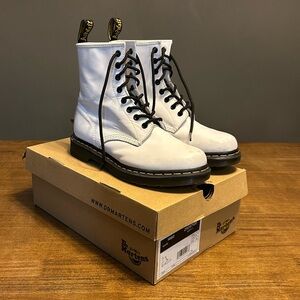 Dr. Martens 1460 White Leather Boots with Black Laces Size W9
